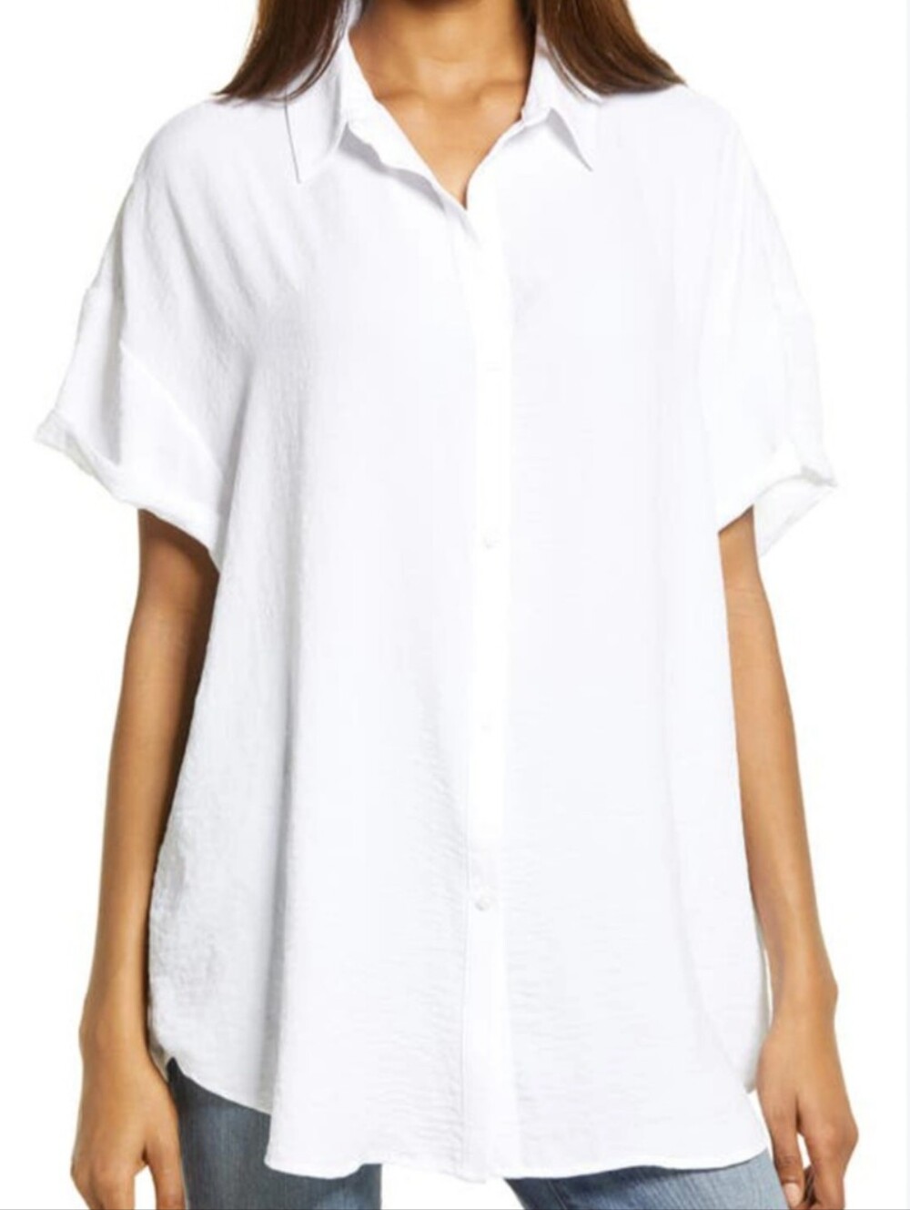 TREASURE AND BOND Short Sleeve Tunic Boxy White Button Down Shirt Size 1X